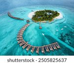 Drone view of beautiful resort in Maldives