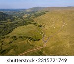 Drone view of the Brecon Beacons road from Heol Senni and Ystradfellte known as Devil