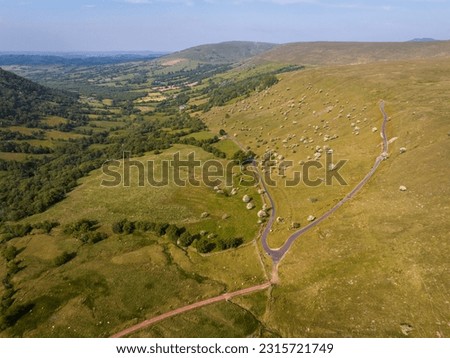 Drone view of the Brecon Beacons road from Heol Senni and Ystradfellte known as Devil's Elbow popular with cyclists and walker in South Wales UK
