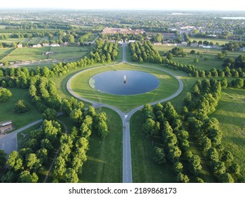 A Drone View Of Bushy Park With Diana Fountain During A Green Summer Season, London, Great Britain