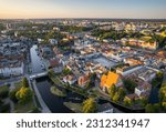 Drone view of Bydgoszcz city center 