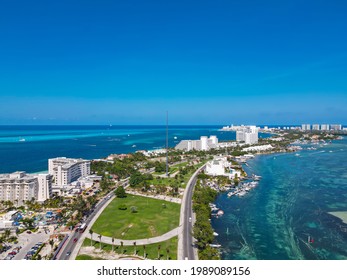 Drone View Of Cancun Hotel Zone, Mexico