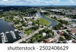 Drone view of Chambly channel, fort, yacht dock