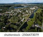 Drone view of Chambly channel, fort, yacht dock