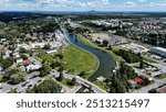 Drone view of Chambly channel, fort, yacht dock