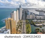 Drone view of Collins ave in Sunny Isles