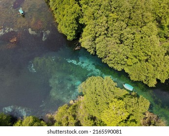 Drone View At The Fresh Water Source Of Saint Naum On Macedonia