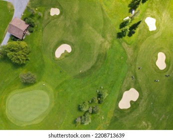 Drone view at the golf course of Engelberg on the Swiss alps