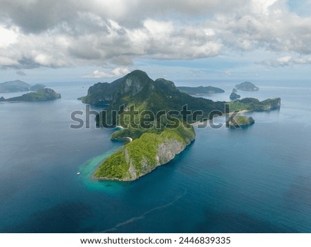 Similar – Image, Stock Photo Palawan, Philippines aerial drone view of turquoise lagoon and limestone cliffs. El Nido Marine Reserve Park