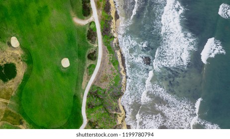 Drone view of Half Moon Bay golf links in San Francisco California