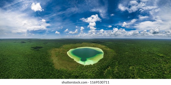 Drone View Of The Hidden Treasure Kaan Luum Lagoon In Tulum Quintana Roo Mexico