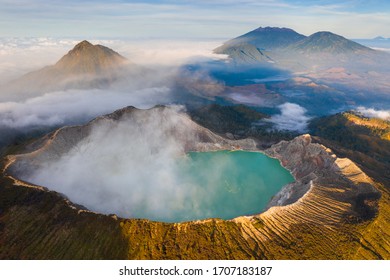 Drone View Of Kawah Ijen Crater In Banyuwangi Regency Of East Java, Indonesia