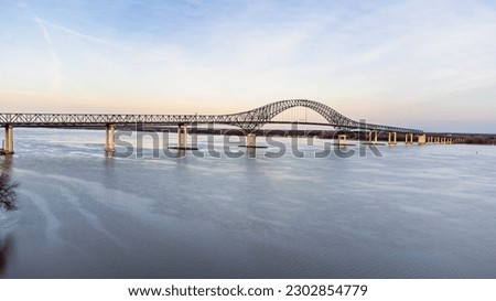 Drone view of Laviolette bridge over St-Lawrence river, Trois-Rivieres, Quebec, Canada.