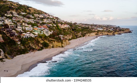 Drone view of Luxury buildings at the coast of Laguna Beach, California, USA