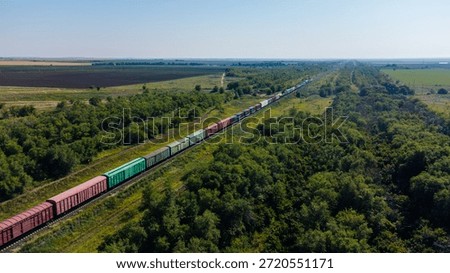 A drone view of a moving freight train