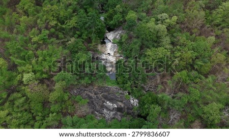 Drone view of the multi-tier waterfall at Khao Chon Waterfall Ratchaburi Thailand
