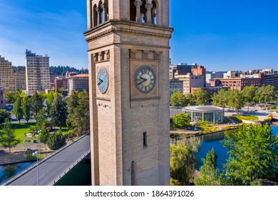 Drone view of old clock tower