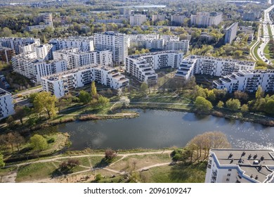 Drone View On Apartment Houses In Goclaw District Of Warsaw, Poland