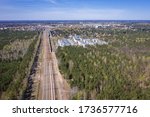 Drone view of railroad tracks in Legionowo town near Warsaw, Poland