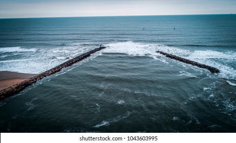 Drone View Of Rudee Inlet In Virginia Beach, Virginia