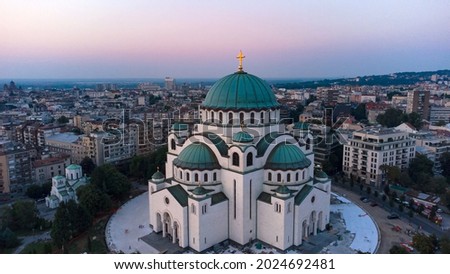 Drone view of Saint Sava temple, one of the largest Orthodox churches in the world - Belgrade, Serbia. Stok fotoğraf © 