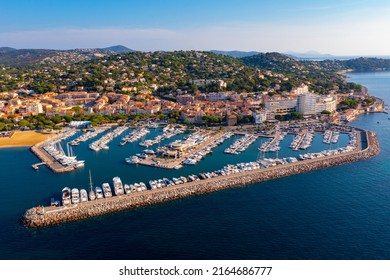 Drone view of the small town of Sainte-Maxime, located on the Cote d'Azur in France - Shutterstock ID 2164686777
