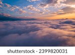 Drone view of Sunrise and cloud during winter season in Nepal.