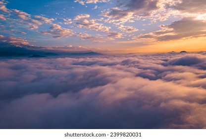 Drone view of Sunrise and cloud during winter season in Nepal. - Powered by Shutterstock