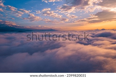 Drone view of Sunrise and cloud during winter season in Nepal.