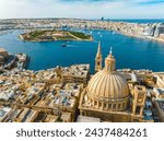 Drone view of Valletta city - capital of Malta island and Manoel island