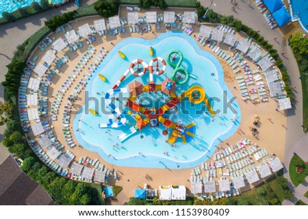 drone view to waterloo with colored elements in aqua park 