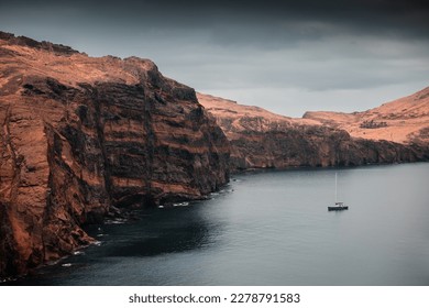  drone view to São Lourenço which,is the easternmost point of the island of Madeira. see how individual rocks were layered during formation,traveling, beautiful scenery