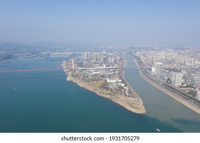 Drone View Of Yichang Yangtze River Bridge,Gezhouba Dam Hubei Province, China