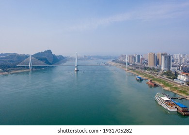 Drone View Of Yichang Yangtze River Bridge,Gezhouba Dam Hubei Province, China