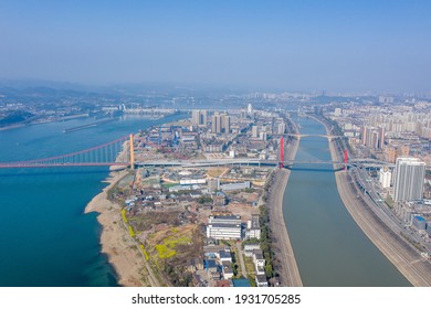 Drone View Of Yichang Yangtze River Bridge,Gezhouba Dam Hubei Province, China