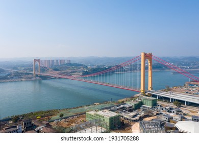 Drone View Of Yichang Yangtze River Bridge,Gezhouba Dam Hubei Province, China