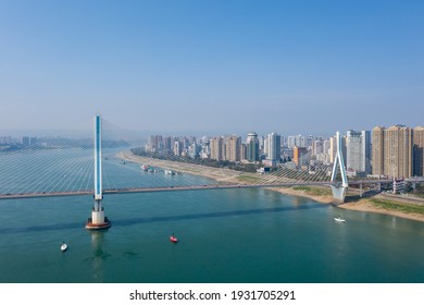 Drone View Of Yichang Yangtze River Bridge,Gezhouba Dam Hubei Province, China