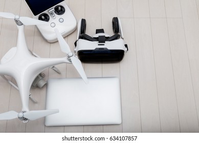 Drone And VR Glasses On The Desk