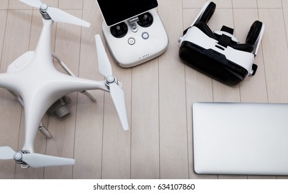 Drone And VR Glasses On The Desk