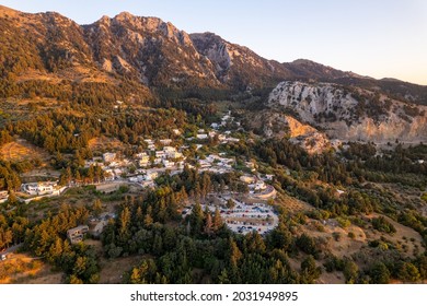 Drone Zia Greece Village in the Mountains Sunset 
