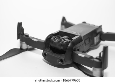 the Drone's camera is on the stabilizer . white background