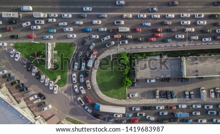 Drones Eye View - traffic jam top view, transportation concept