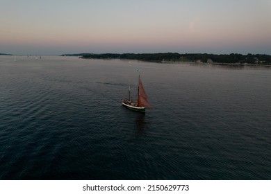 Droneshot Of A Sailing Boat At The Kieler Förde