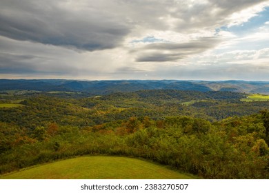 Droop mountain overlook of the Greenbriar Valley on cloudy autumn day looking east.