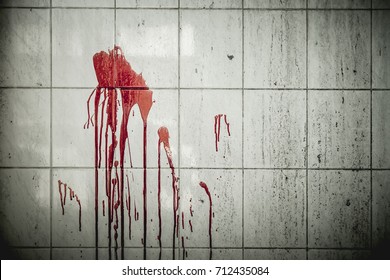 A Drop Of Blood On A Wall In An Abandoned House Them. Background Operators In Halloween Festivities. The Story About The Murder