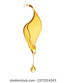 Gota de aceite de oliva o goteo de líquido cosmético oleoso sobre un fondo blanco