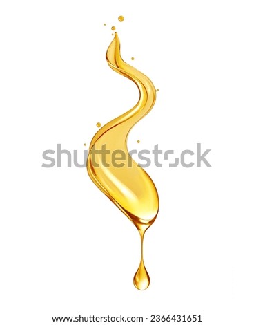 Drop of olive oil or oily cosmetic liquid drips on a white background