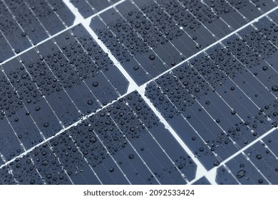 Drop Of Rain On Solar Panel, Cells, Macro Detail.