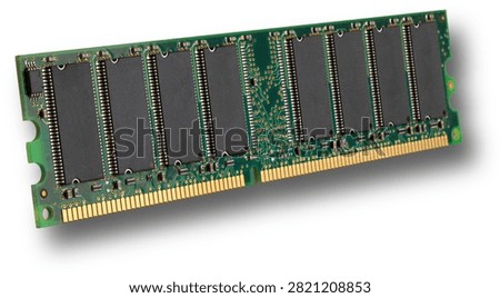 Drop shadow under and behing a RAM memory card for a PC or network isolated on a white background.