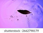 A drop of shampoo with bubbles. A texture with a leaf in it.